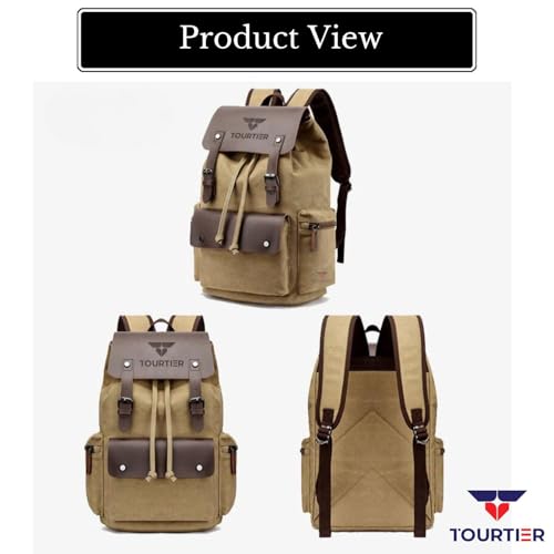 TOURTIER Canvas Travel Daypack Drawstring Backpack Flip Bag Retro Laptop Bag for Men Women (KHAKHI) - Image 5