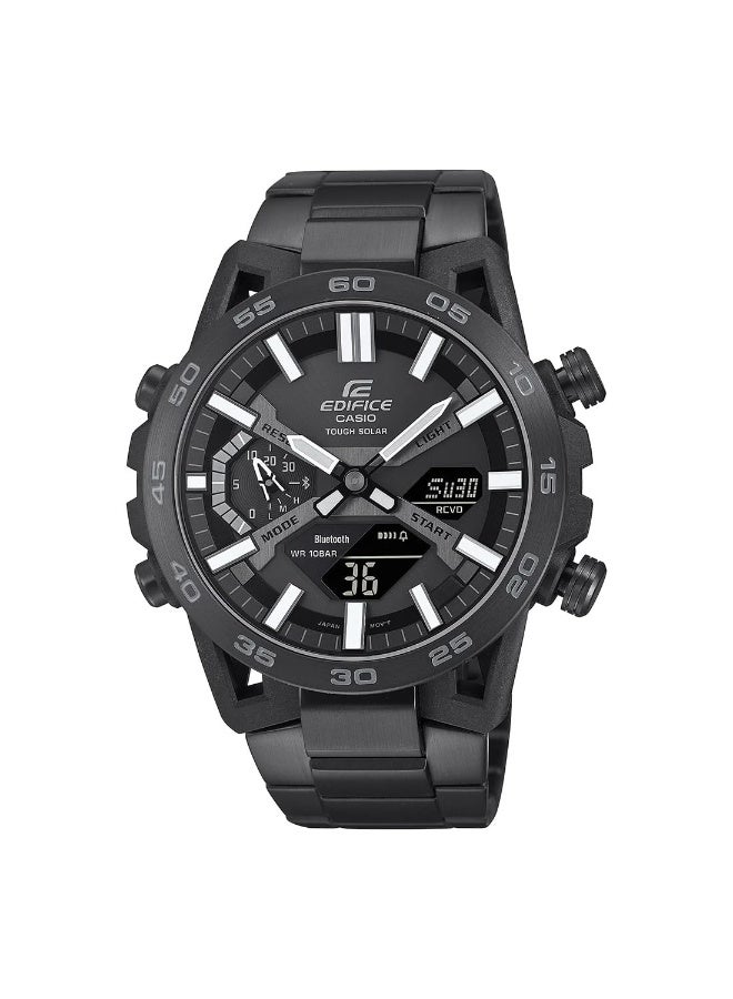 CASIO ساعة أنالوج-رقمية شمسية EDIFICE ECB-2000DC-1BDF، 47.8 مم قرص أسود، علبة كربونية مع سوار من الفولاذ المقاوم للصدأ مطلي باللون الأسود، بلوتوث، 100 م مقاومة للماء - Image 1
