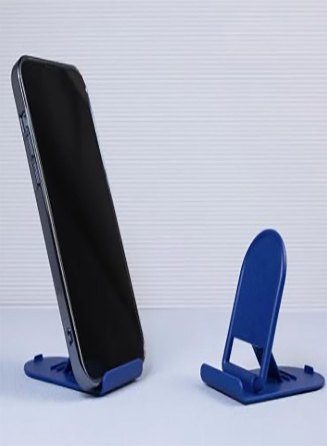 Mini Desktop Cell Phone Holder, 4-Level Adjustable, Creative Foldable Design With Card Clip, Plastic Cell Phone Stand - Blue - Image 4