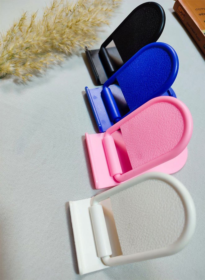 Mini Desktop Cell Phone Holder, 4-Level Adjustable, Creative Foldable Design With Card Clip, Plastic Cell Phone Stand - Blue - Image 5