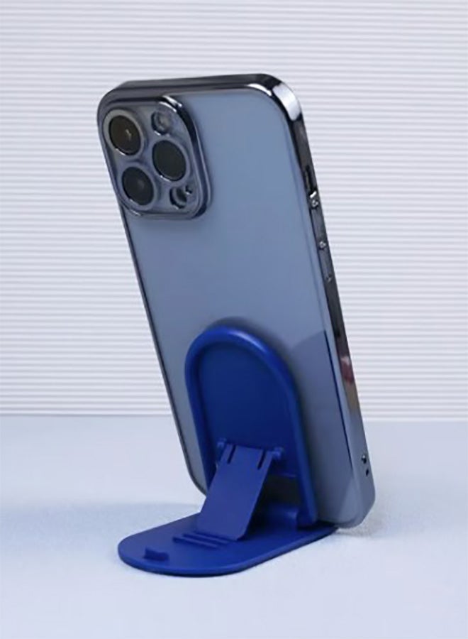 Mini Desktop Cell Phone Holder, 4-Level Adjustable, Creative Foldable Design With Card Clip, Plastic Cell Phone Stand - Blue - Image 3