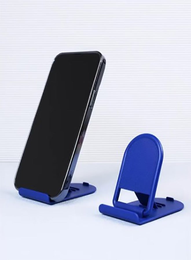 Mini Desktop Cell Phone Holder, 4-Level Adjustable, Creative Foldable Design With Card Clip, Plastic Cell Phone Stand - Blue - Image 1