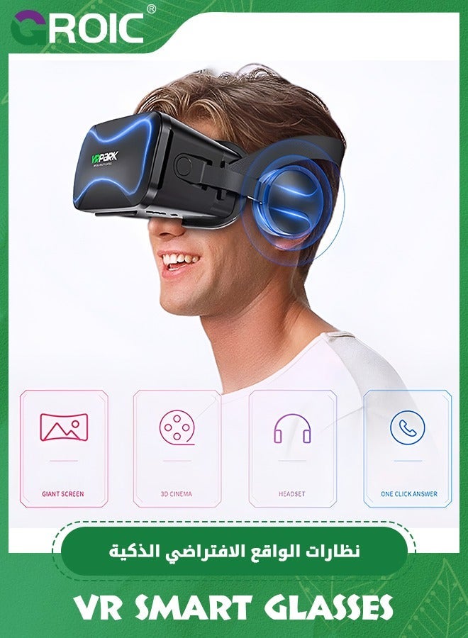 GROIC Black VR Glasses, Virtual Reality 3D Glasses are Equipped with Headphones for 4.5 to 6.0 inch Smartphone Blu-ray - Image 2