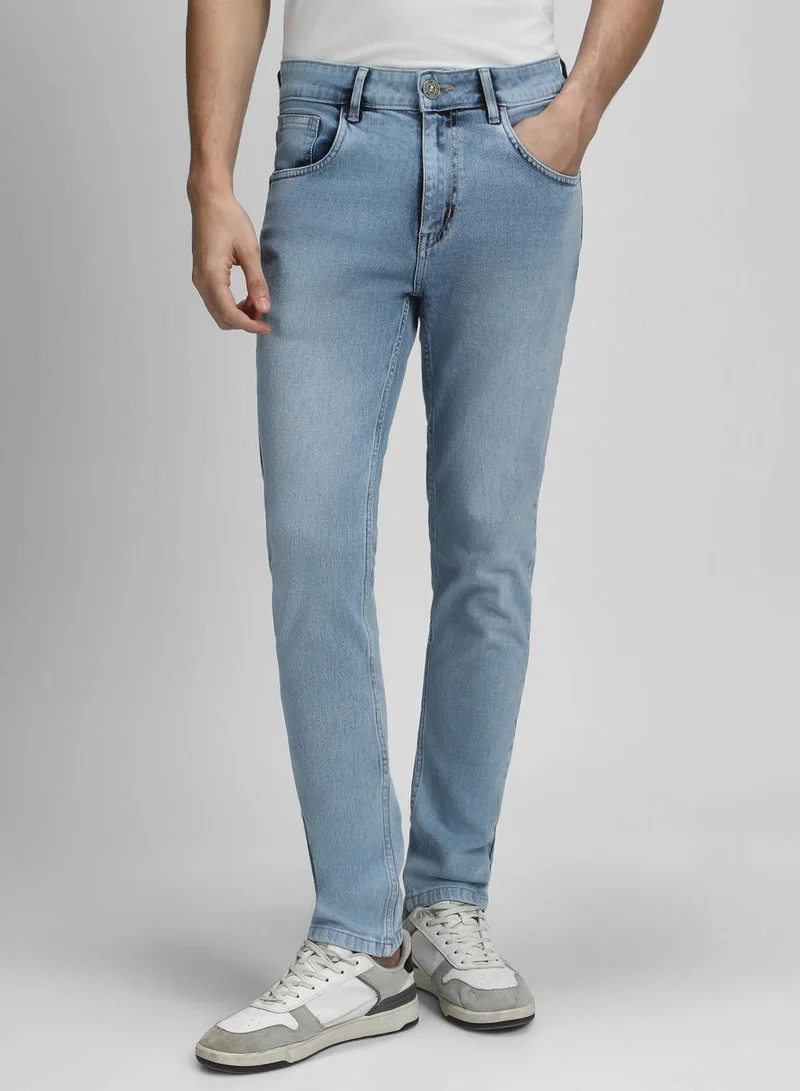 Men's Indigo Cotton Stretch Washed Full Length Slim Jeans