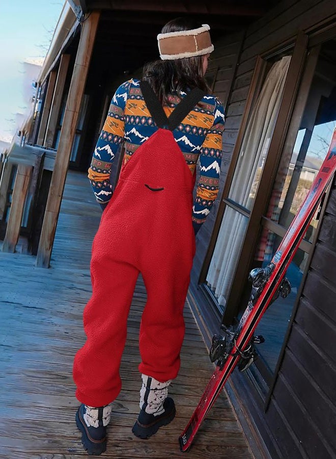 Yousify Women's Fleece Warm Overalls Winter Casual Jumpsuits Ski Bibs Snow Pants with Pockets Red XL - Image 2