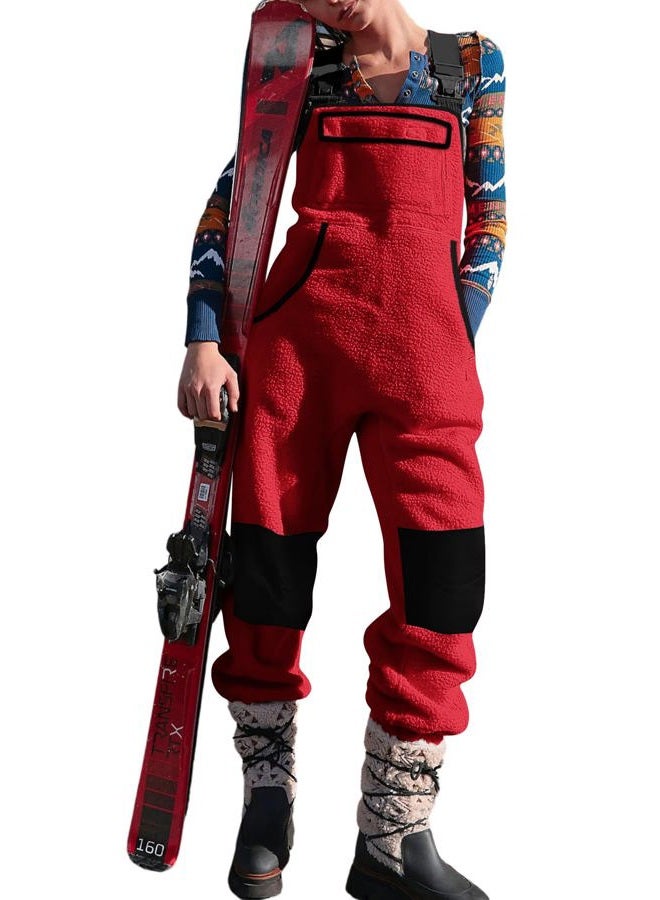 Yousify Women's Fleece Warm Overalls Winter Casual Jumpsuits Ski Bibs Snow Pants with Pockets Red XL - Image 1