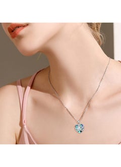 Ladytree S925 Sterling Silver Puppy Dog Cat Pet Paw Print Love Heart Abalone Shell Cz Pendant Necklace 18+2 Inches  - Image 3