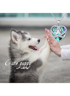 Ladytree S925 Sterling Silver Puppy Dog Cat Pet Paw Print Love Heart Abalone Shell Cz Pendant Necklace 18+2 Inches  - Image 2
