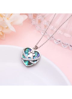 Ladytree S925 Sterling Silver Puppy Dog Cat Pet Paw Print Love Heart Abalone Shell Cz Pendant Necklace 18+2 Inches  - Image 4
