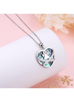 Ladytree S925 Sterling Silver Puppy Dog Cat Pet Paw Print Love Heart Abalone Shell Cz Pendant Necklace 18+2 Inches  - Image 5