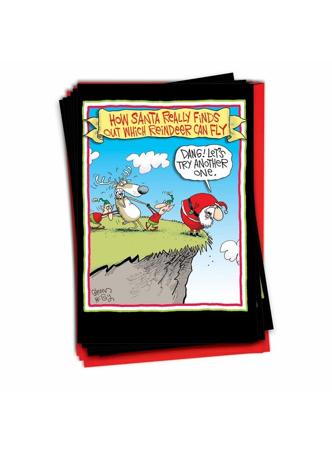 NobleWorks Pack of 12 Funny Christmas Greeting Cards with Envelopes, Humor Holiday for Men and Women (1 Design, 12 Cards) - Reindeer Can Fly B5802 - Image 1