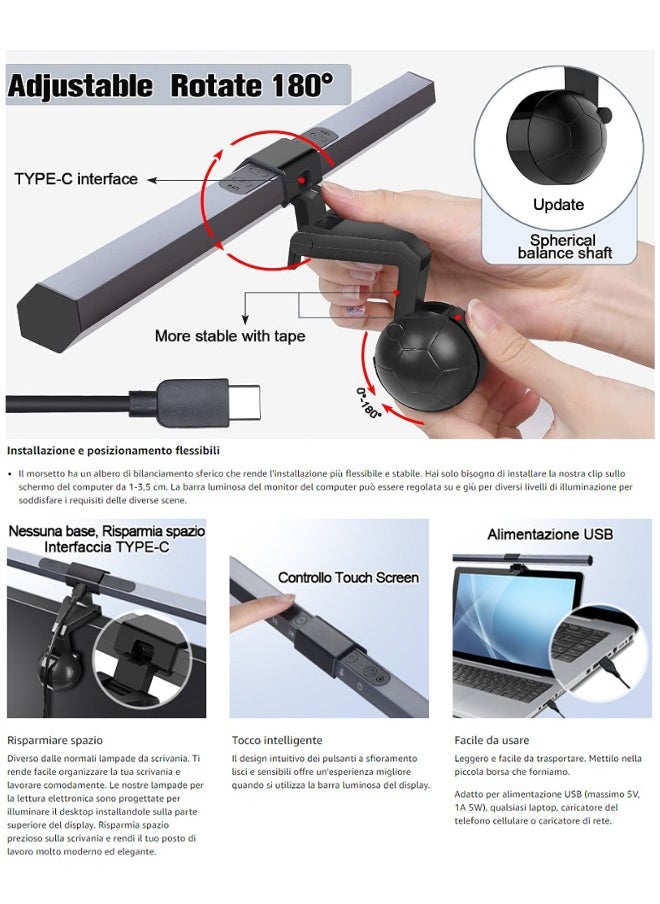 Computer Monitor Lamp Screen Bar Monitor Light Anti-Blue Light Eye Protection Screen Light Strip Desk lamp Computer Monitor Light Space Saving Home Office Lamp