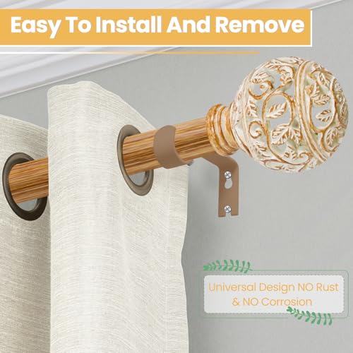 EQURROY Boho Wood Curtain Rods For Windows 48 to 84 Inches, 1 Inch Heavy-Duty Adjustable Decorative Curtain Rods With Branches Leaves Hollow Finials for Bedrooms and Living Rooms In Farmhouses. - Image 2