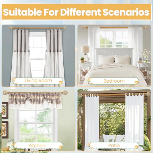 EQURROY Boho Wood Curtain Rods For Windows 48 to 84 Inches, 1 Inch Heavy-Duty Adjustable Decorative Curtain Rods With Branches Leaves Hollow Finials for Bedrooms and Living Rooms In Farmhouses. - Image 5