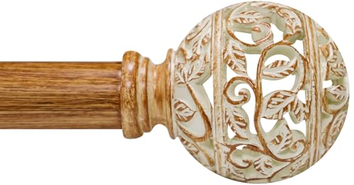 EQURROY Boho Wood Curtain Rods For Windows 48 to 84 Inches, 1 Inch Heavy-Duty Adjustable Decorative Curtain Rods With Branches Leaves Hollow Finials for Bedrooms and Living Rooms In Farmhouses. - Image 1