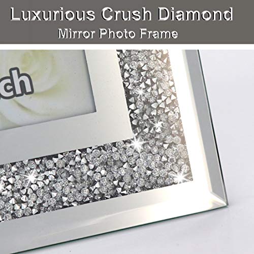 ALLARTONLY Crush Diamond Mirror Photo Frame In Bling Sparkle Crystal Silver Glass Finish, For Picture Size 5x7 inch, Pack of 2 Piece, table top Stand frame & Wall Frame - Image 3