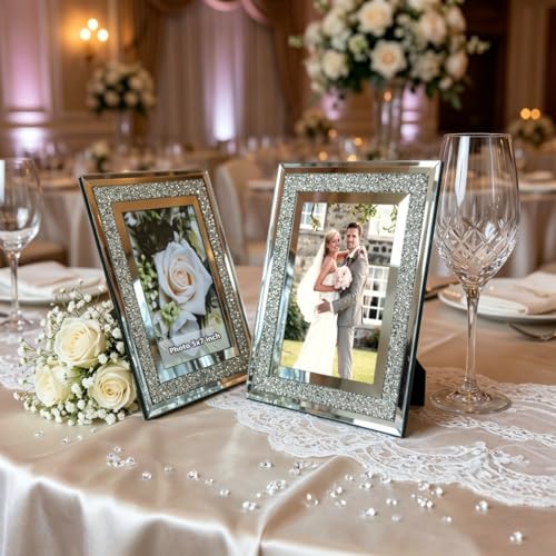 ALLARTONLY Crush Diamond Mirror Photo Frame In Bling Sparkle Crystal Silver Glass Finish, For Picture Size 5x7 inch, Pack of 2 Piece, table top Stand frame & Wall Frame - Image 5