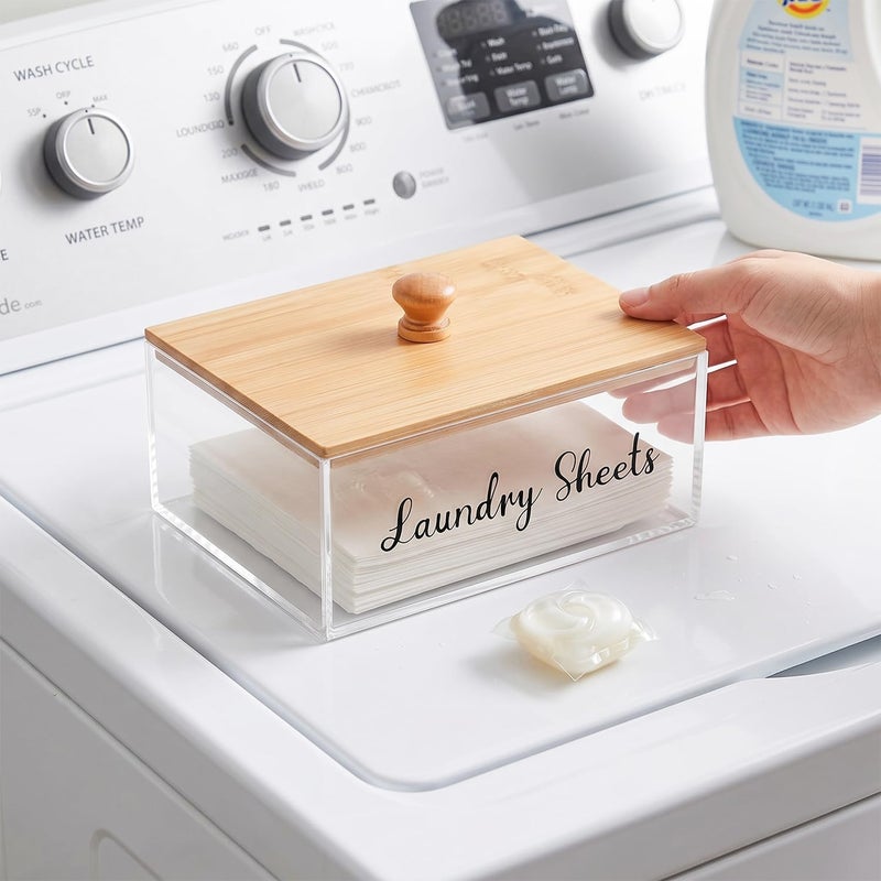 VOTLEVT Acrylic Laundry Sheet Holder with Bamboo Lid, Laundry Detergent Sheet Container/Holder/Dispenser, laundry Room Organization and Storage - Image 5