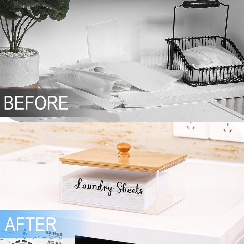 VOTLEVT Acrylic Laundry Sheet Holder with Bamboo Lid, Laundry Detergent Sheet Container/Holder/Dispenser, laundry Room Organization and Storage - Image 3