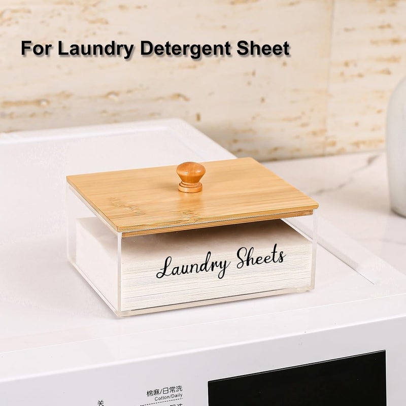 VOTLEVT Acrylic Laundry Sheet Holder with Bamboo Lid, Laundry Detergent Sheet Container/Holder/Dispenser, laundry Room Organization and Storage - Image 4