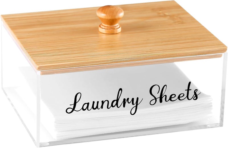 VOTLEVT Acrylic Laundry Sheet Holder with Bamboo Lid, Laundry Detergent Sheet Container/Holder/Dispenser, laundry Room Organization and Storage - Image 1