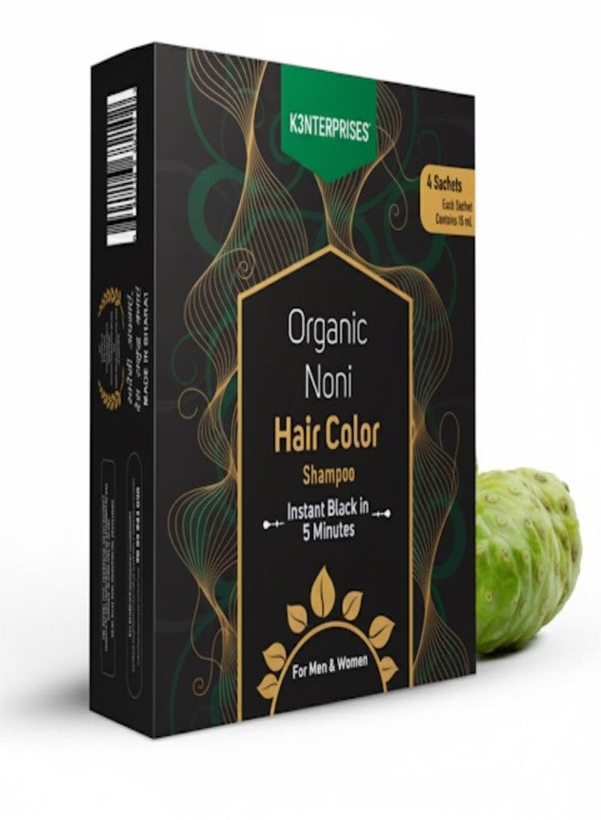 K3nterprises Organic Noni Hair Color Shampoo, Black, 5 Minutes Quick Action, 4 Sachets, For Men & Women