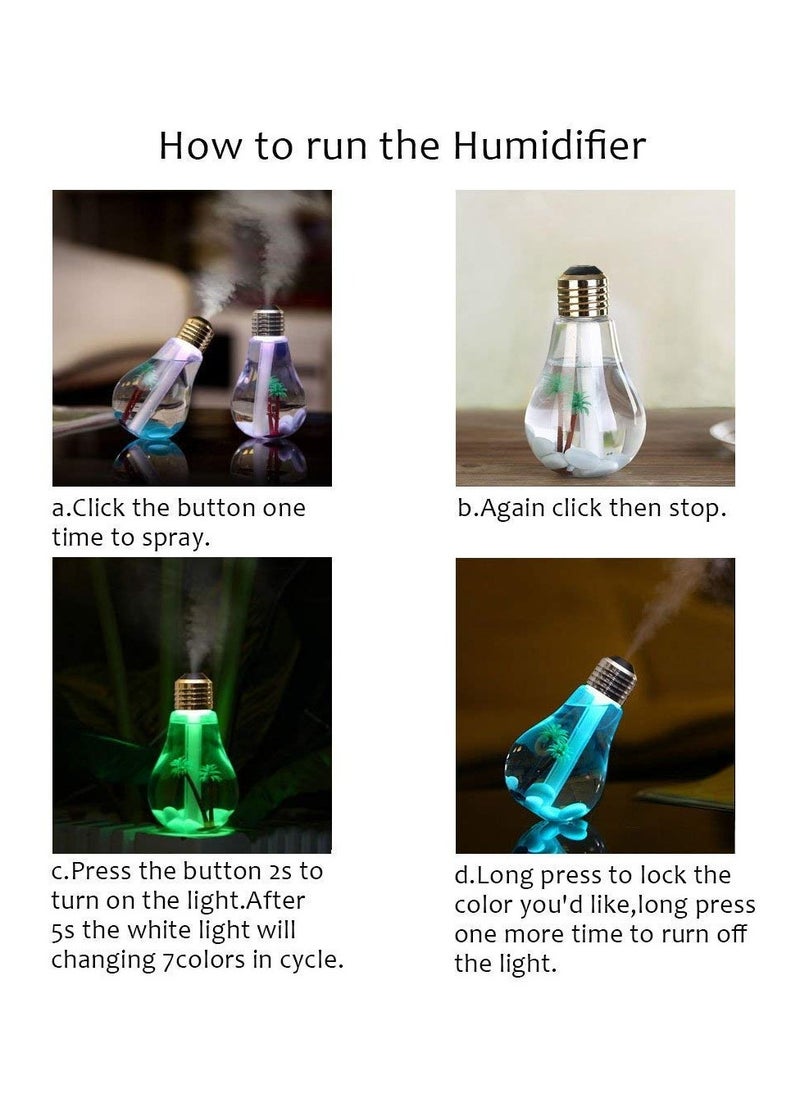 USB Portable Air humidifier bulb With 7 LED color changing night light humidifier best use for Home ,office, bedroom, baby room.  - Image 4