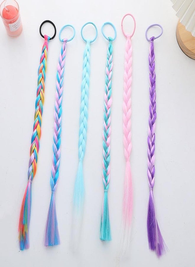 kardiff Hair Accessories for Girls Rainbow Braids Extensions Hair Color Twist Braids Hair Extensions with Rubber Bands Synthetic Braiding Ponytail for Crazy Hair Day Accessories - 3 pc, Multi. - Image 1