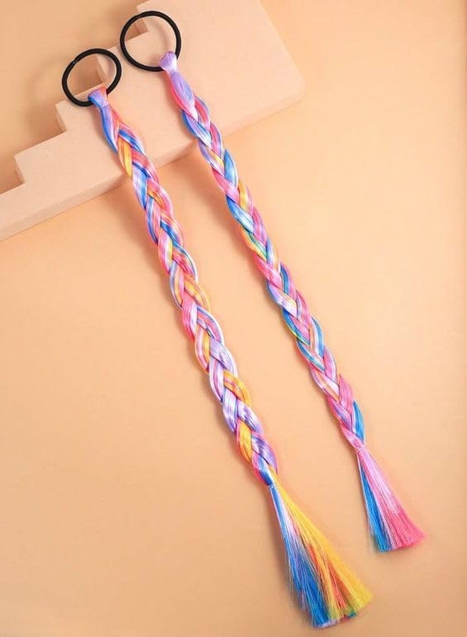 kardiff Hair Accessories for Girls Rainbow Braids Extensions Hair Color Twist Braids Hair Extensions with Rubber Bands Synthetic Braiding Ponytail for Crazy Hair Day Accessories - 3 pc, Multi. - Image 5