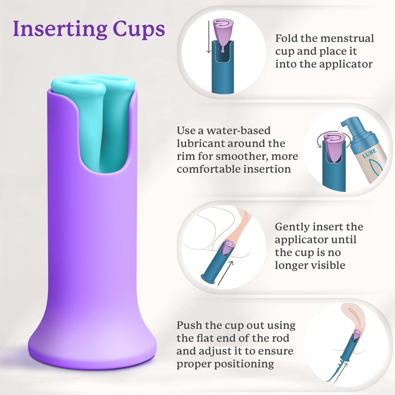 Ecoblossom Menstrual Cup Disc Applicator Tool Comfortable Easy Insertion Removal Compatible with Most Period Cups and Discs Purple - Image 3