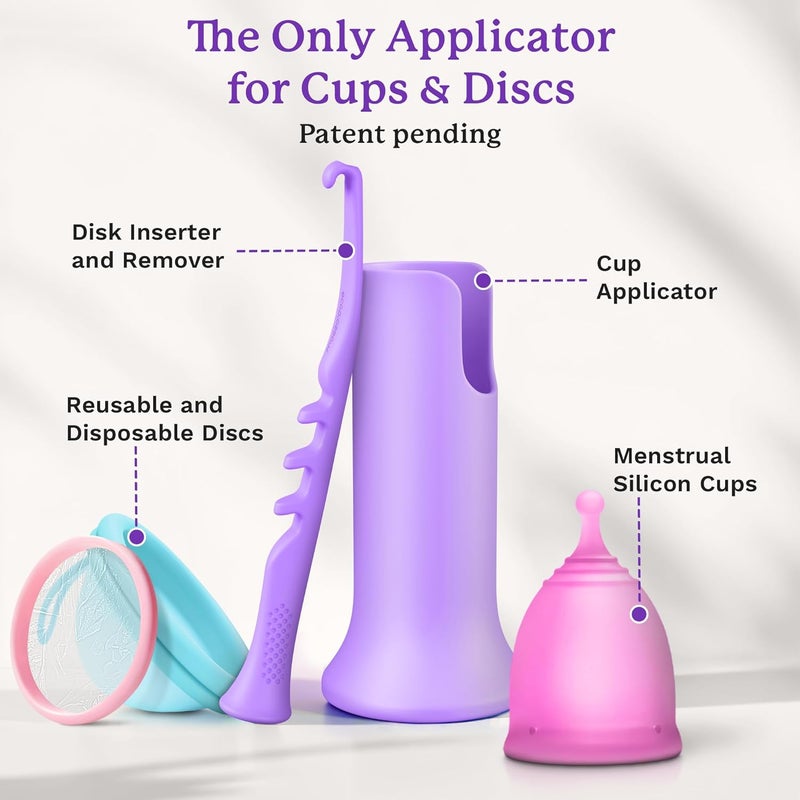 Ecoblossom Menstrual Cup Disc Applicator Tool Comfortable Easy Insertion Removal Compatible with Most Period Cups and Discs Purple - Image 2