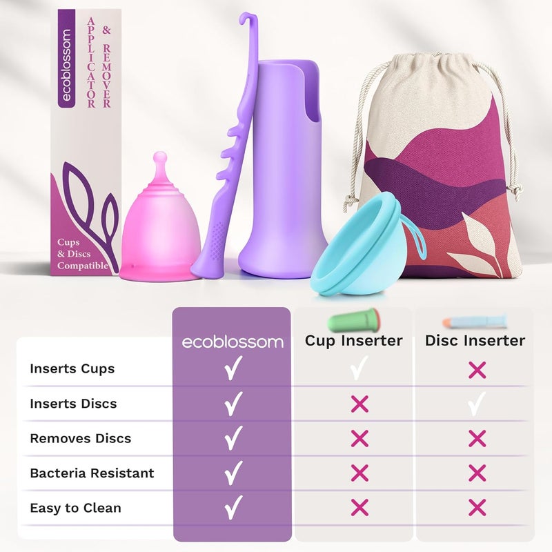 Ecoblossom Menstrual Cup Disc Applicator Tool Comfortable Easy Insertion Removal Compatible with Most Period Cups and Discs Purple - Image 5