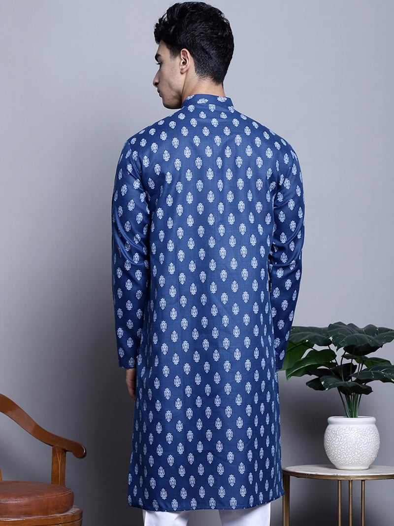 Jompers Men's Cotton Floral Printed Kurtas (Navy, XL) - Image 2