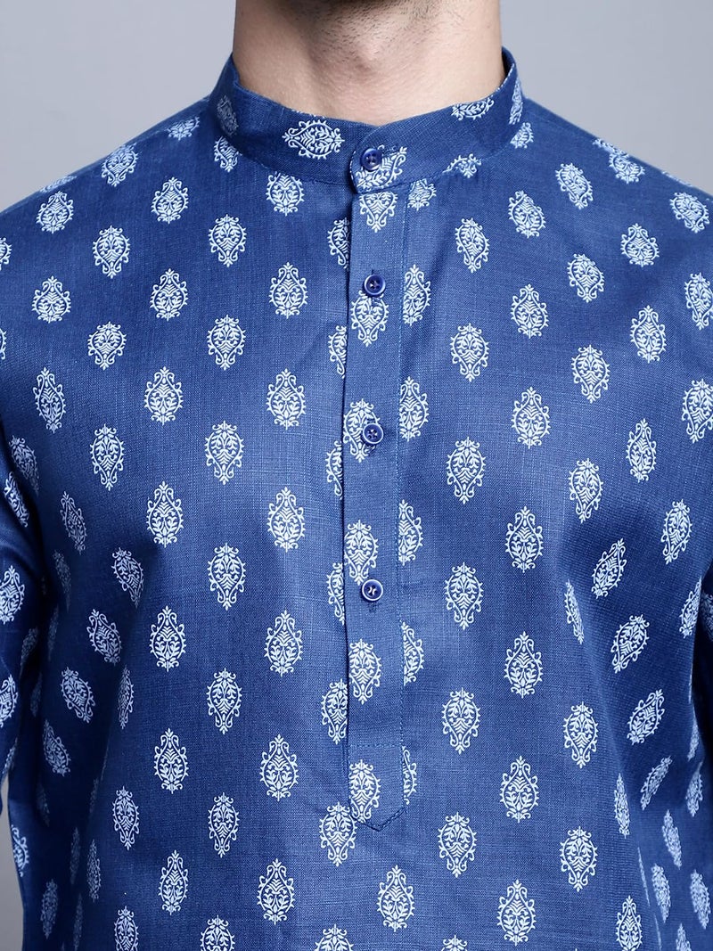 Jompers Men's Cotton Floral Printed Kurtas (Navy, XL) - Image 5