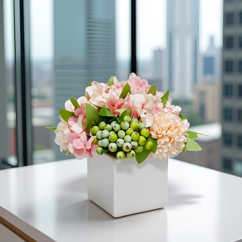 LADADA Artificial Hydrangea Flower Arrangement in Ceramic Vase and Vase Home Decoration Artificial Flower (Pink) - Image 4