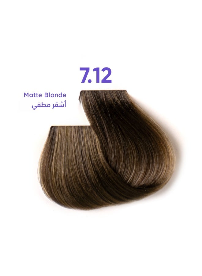 1B Hair Color Cream #7.12 Matte Blonde – Permanent Cool Blonde Hair Dye with Tress Tones Tyrosine Complex | 100ml | Ash-Iridescent Pigment | Long-Lasting Anti-Brass Color for Medium-Light Blonde Hair - Image 1
