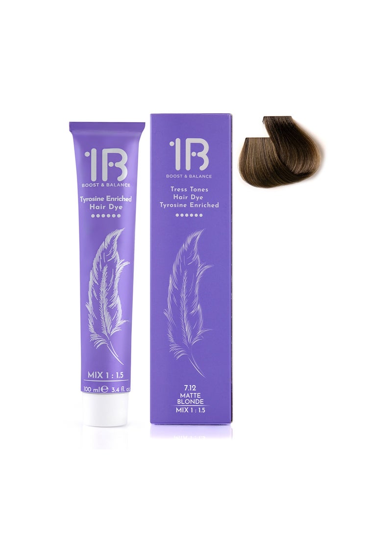 1B Hair Color Cream #7.12 Matte Blonde – Permanent Cool Blonde Hair Dye with Tress Tones Tyrosine Complex | 100ml | Ash-Iridescent Pigment | Long-Lasting Anti-Brass Color for Medium-Light Blonde Hair - Image 2