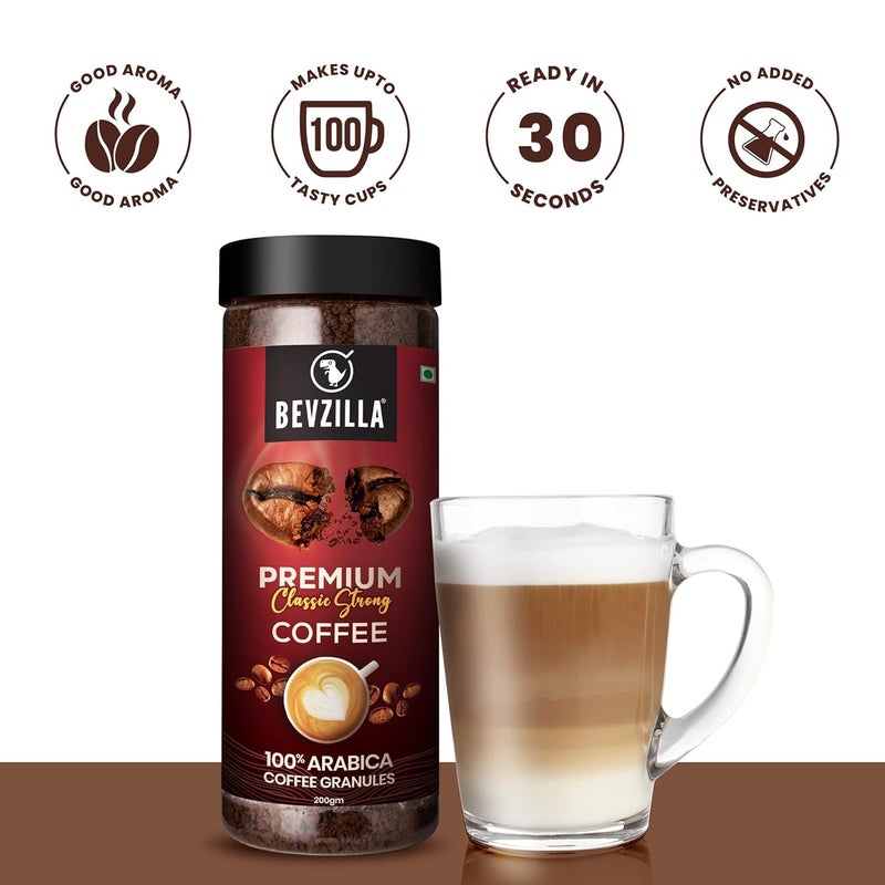 Bevzilla Coffee Combo - 200g Classic Strong Instant Coffee Powder (Unbreakable Jar) + 10 Coffee Cubes with Date Palm Jaggery |100% Arabica|Espresso, Latte & Cappuccino | 5 Flavours| Hot & Cold Brew - Image 2