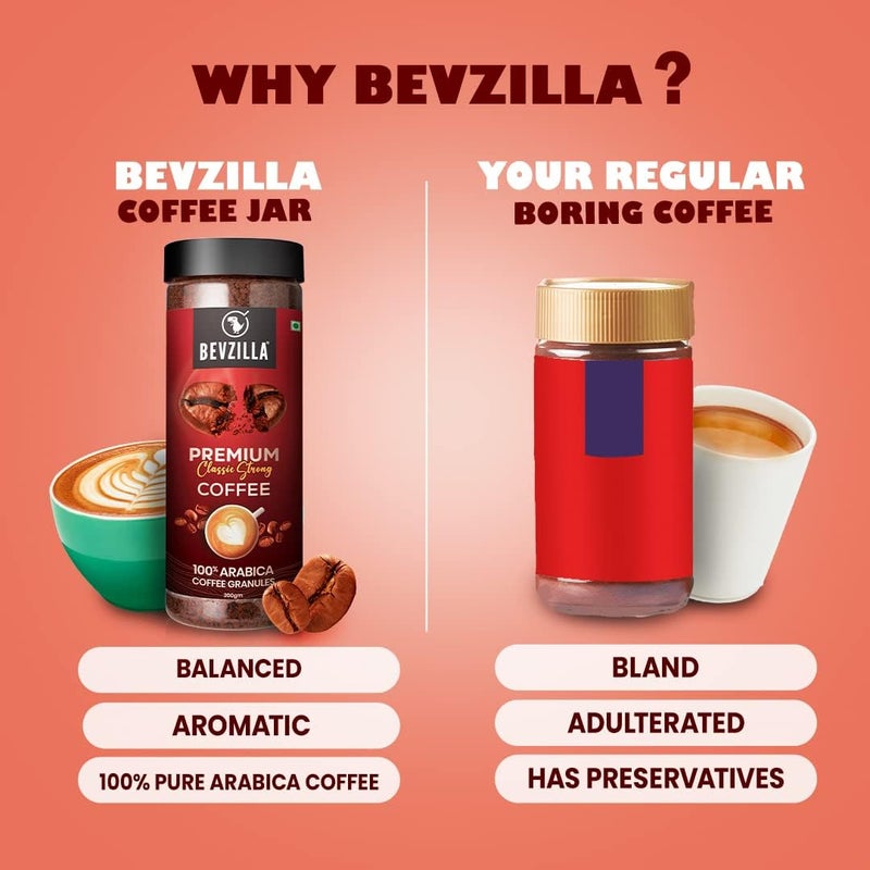 Bevzilla Coffee Combo - 200g Classic Strong Instant Coffee Powder (Unbreakable Jar) + 10 Coffee Cubes with Date Palm Jaggery |100% Arabica|Espresso, Latte & Cappuccino | 5 Flavours| Hot & Cold Brew - Image 4