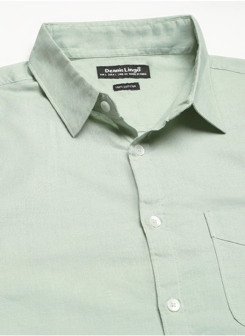 دينيس لينغو Slim Fit Dusty Green Men's Solid Shirt, Spread Collar, Full Sleeves, 100% Cotton,