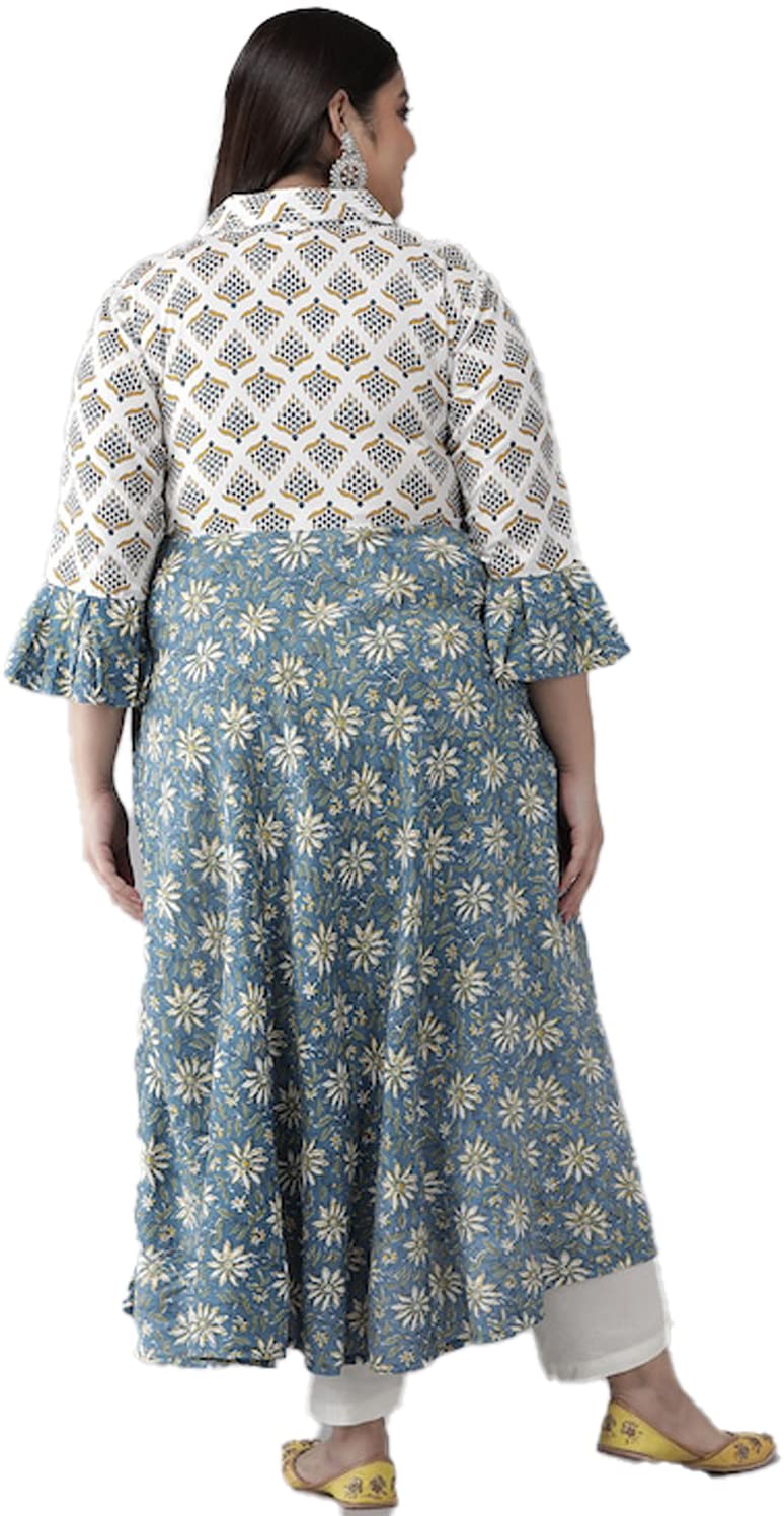 Yash Gallery Women's Plus Size Viscose Rayon Floral Anarkali Regular Fit Kurta for Women (1378PLYKMULTI_Blue_7XL) - Image 4