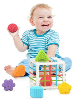BAYBEE Baybee 6 Pcs Multi Sensory Shape Sorting Cube Toys for Kids with Elastic Bands 6 Different Shape Sorter Blocks for Kids Learning Stacking Sorting Blocks Toys for kids Toddlers 1+ Years Boy Girl  - Image 1