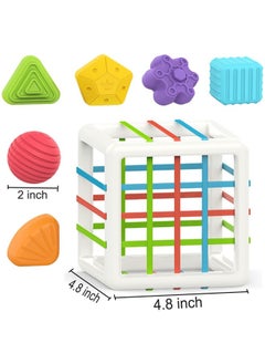 BAYBEE Baybee 6 Pcs Multi Sensory Shape Sorting Cube Toys for Kids with Elastic Bands 6 Different Shape Sorter Blocks for Kids Learning Stacking Sorting Blocks Toys for kids Toddlers 1+ Years Boy Girl  - Image 3