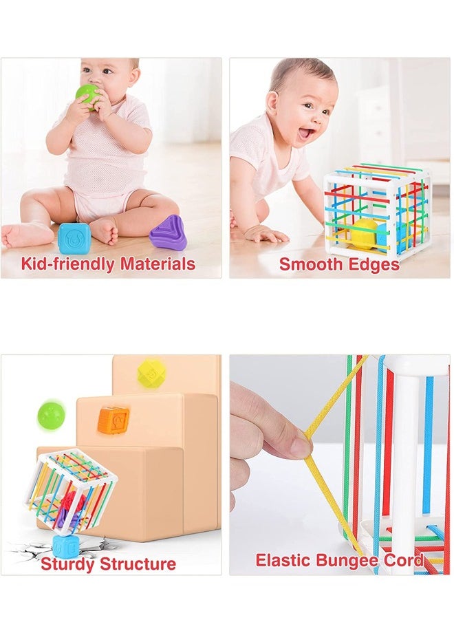 Baybee 6 Pcs Multi Sensory Shape Sorting Cube Toys for Kids with Elastic Bands 6 Different Shape Sorter Blocks for Kids Learning Stacking Sorting Blocks Toys for kids Toddlers 1+ Years Boy Girl
