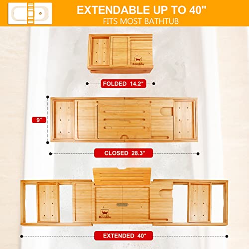 Banlilu Premium Bathtub Tray Caddy - Bath Tray Bamboo Expandable - Bath Tub Tray Table for Bathtub - Expandable Size, Fits Most Bath Tubs - Image 3