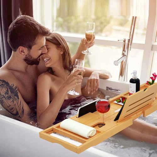 Banlilu Premium Bathtub Tray Caddy - Bath Tray Bamboo Expandable - Bath Tub Tray Table for Bathtub - Expandable Size, Fits Most Bath Tubs - Image 5