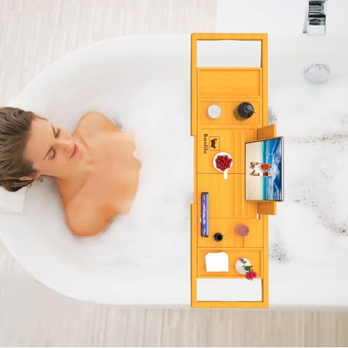 Banlilu Premium Bathtub Tray Caddy - Bath Tray Bamboo Expandable - Bath Tub Tray Table for Bathtub - Expandable Size, Fits Most Bath Tubs - Image 4