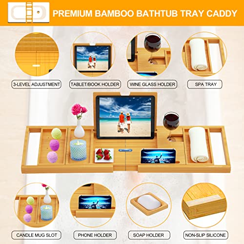 Banlilu Premium Bathtub Tray Caddy - Bath Tray Bamboo Expandable - Bath Tub Tray Table for Bathtub - Expandable Size, Fits Most Bath Tubs - Image 2