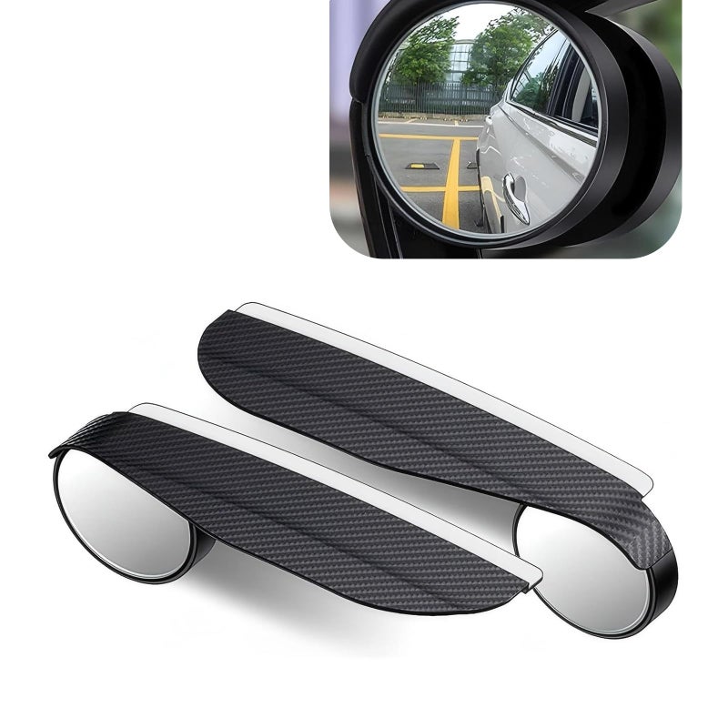 Eratus 2 PCS Car Rearview Mirror 2in1 Rain Eyebrow Blind Spot Mirror Carbon Fiber Rainwater Deflector Selfadhesive 360 Degree Adjustable Expanded Vision Mirror Universal for Cars Black - Image 3