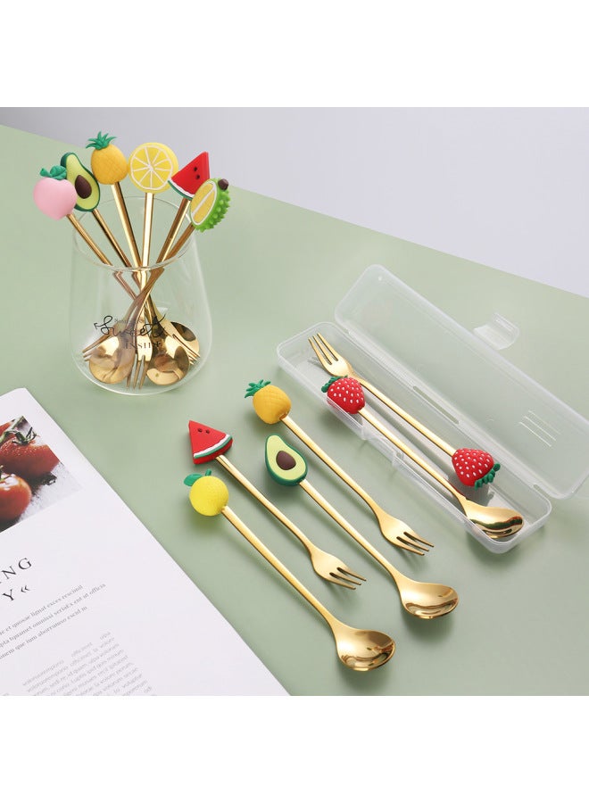 W Cartoon Doll Spoon Q Version Christmas Spoon Mixing Spoon Cute Lucky Bag Rabbit Fork Dessert Spoon With Hand Gift Spoon Fork-Color:Gold-fork-Specifications:Santa Claus  - Image 2